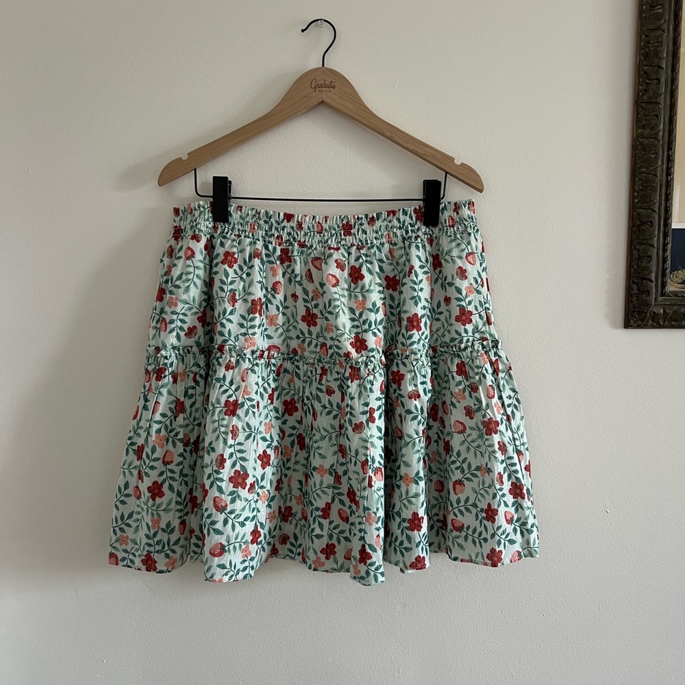 Draper James Red and Green Mini Bubble Skirt with Pleats for Casual Wear